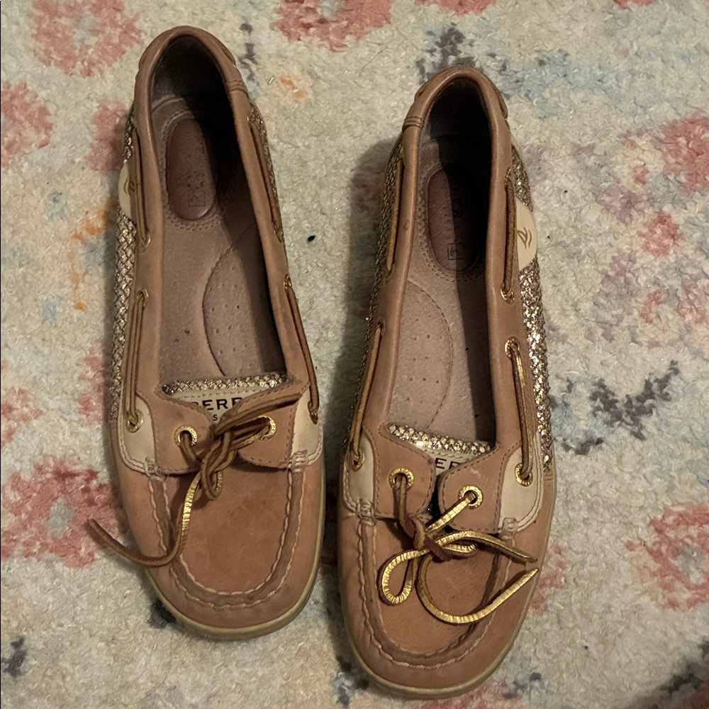 Sperry Women's Tan and Gold Moccasins